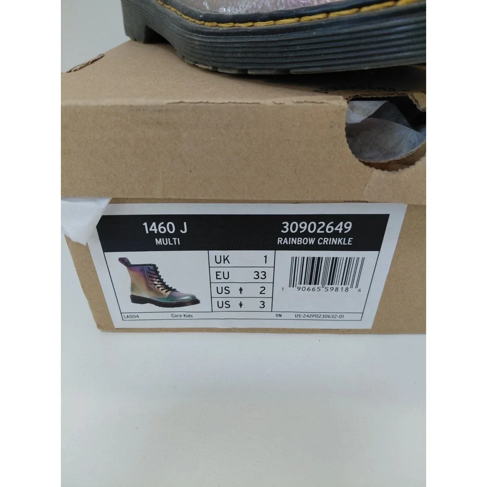 Dr. Martens AirWair 1460 J Multi Rainbow Crinkle Boots Kids Size 2